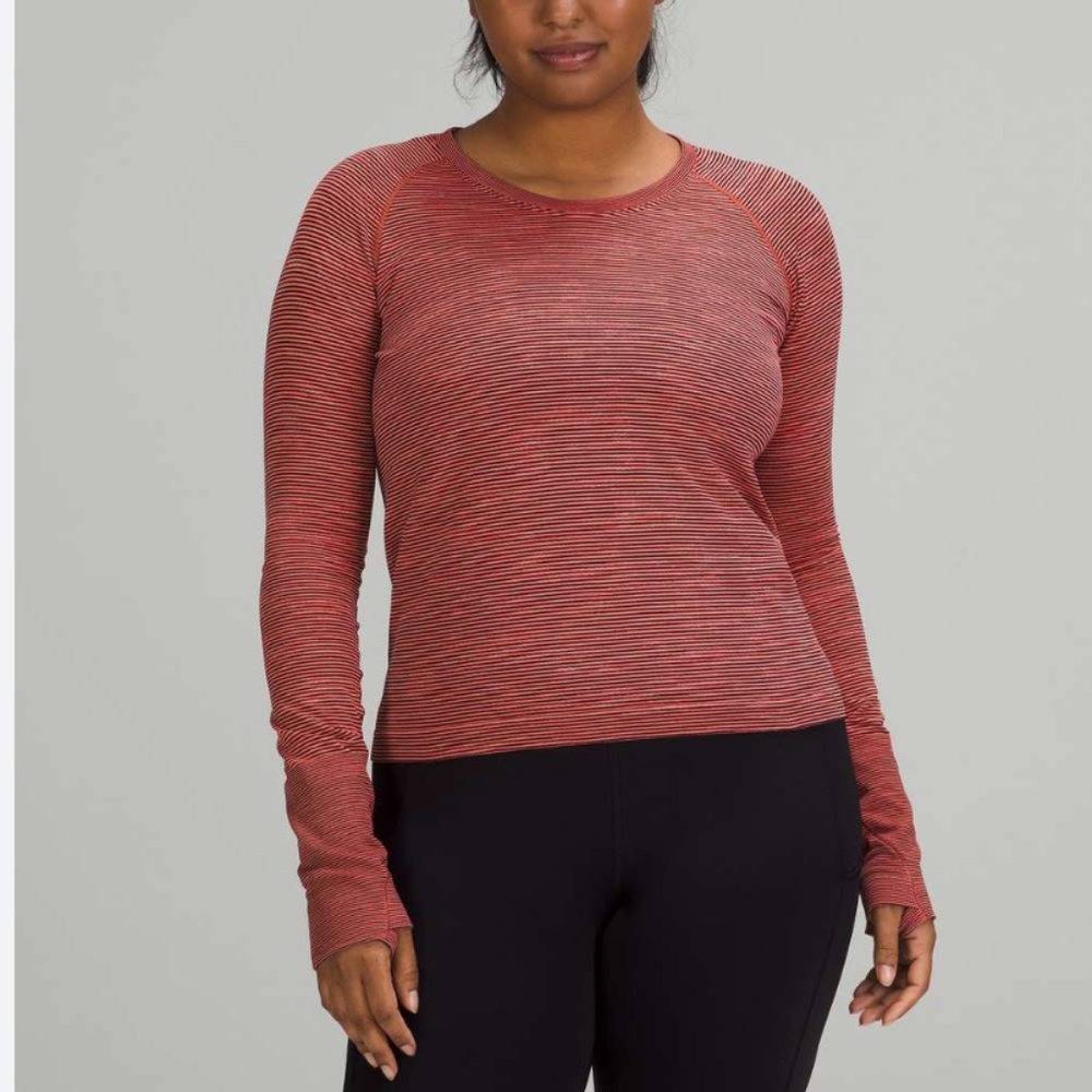 Lululemon Swiftly Tech Shirt 2.0 Sz 20 Stripe Raspberry Cream/ Black Flare Multi